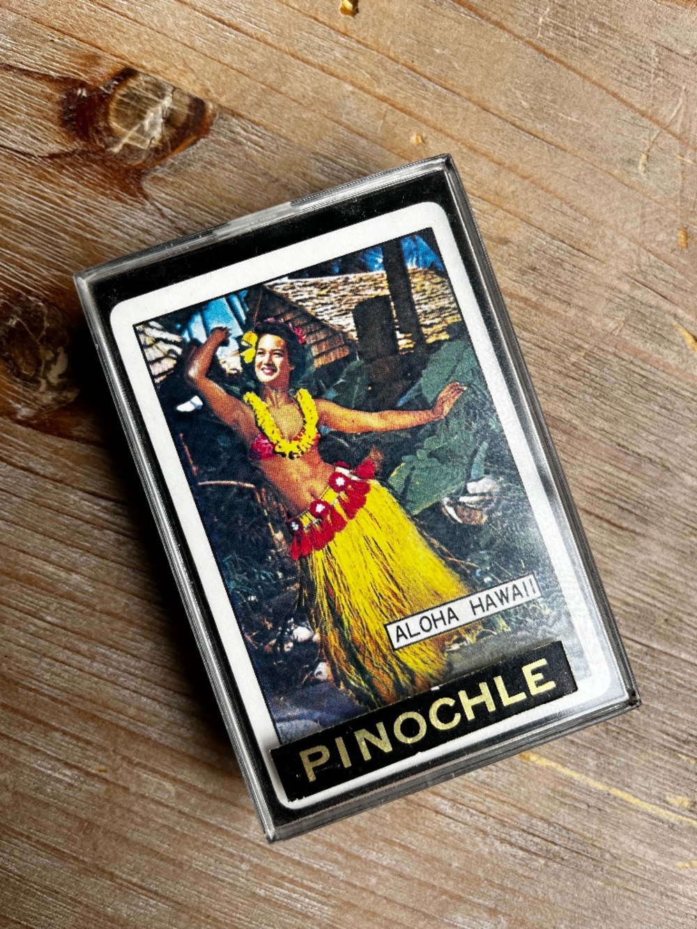 Vintage 60s Aloha Hawaii Tiki Girl Pinochle Deck of Cards with Case
